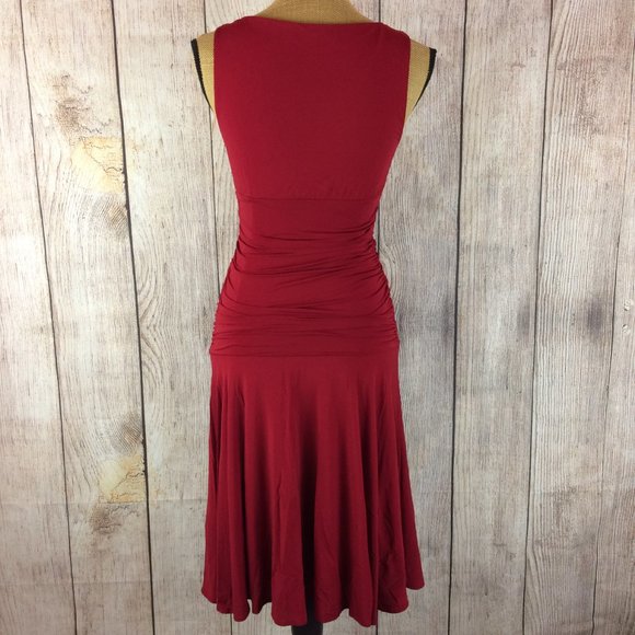 BCBGMaxAzria Red V-Neck Ruched Stretch Dress Sz M - Picture 2 of 7
